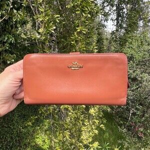 COACH Corral Orange Leather Wallet Clutch Slim w Gold Hardware AUTHENTIC